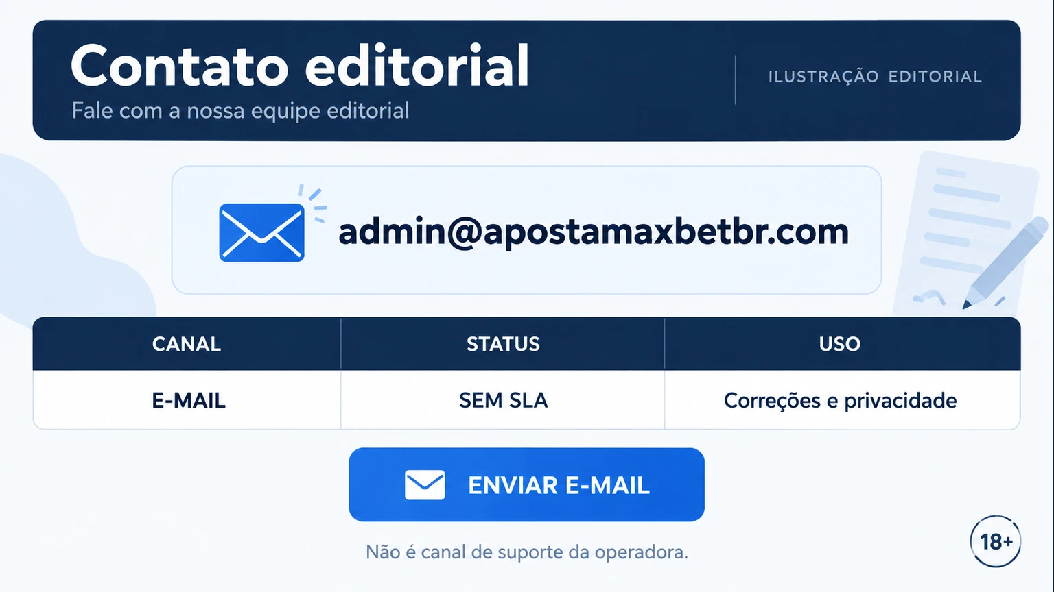 Canal editorial e limites do contato da Redação ApostaMax